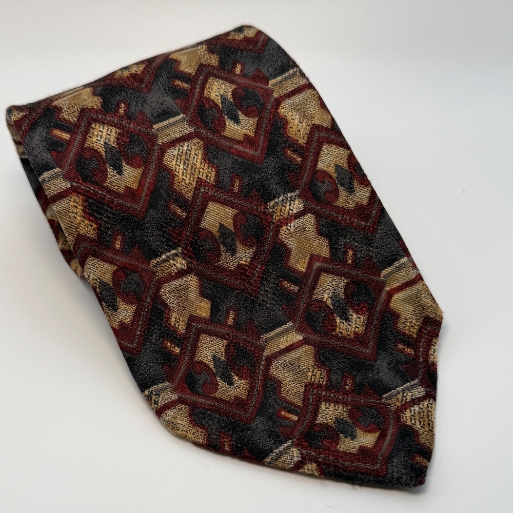 Robert Talbott Necktie OS Burgundy Gold Geometric Silk Dark Academia Vintage Tie